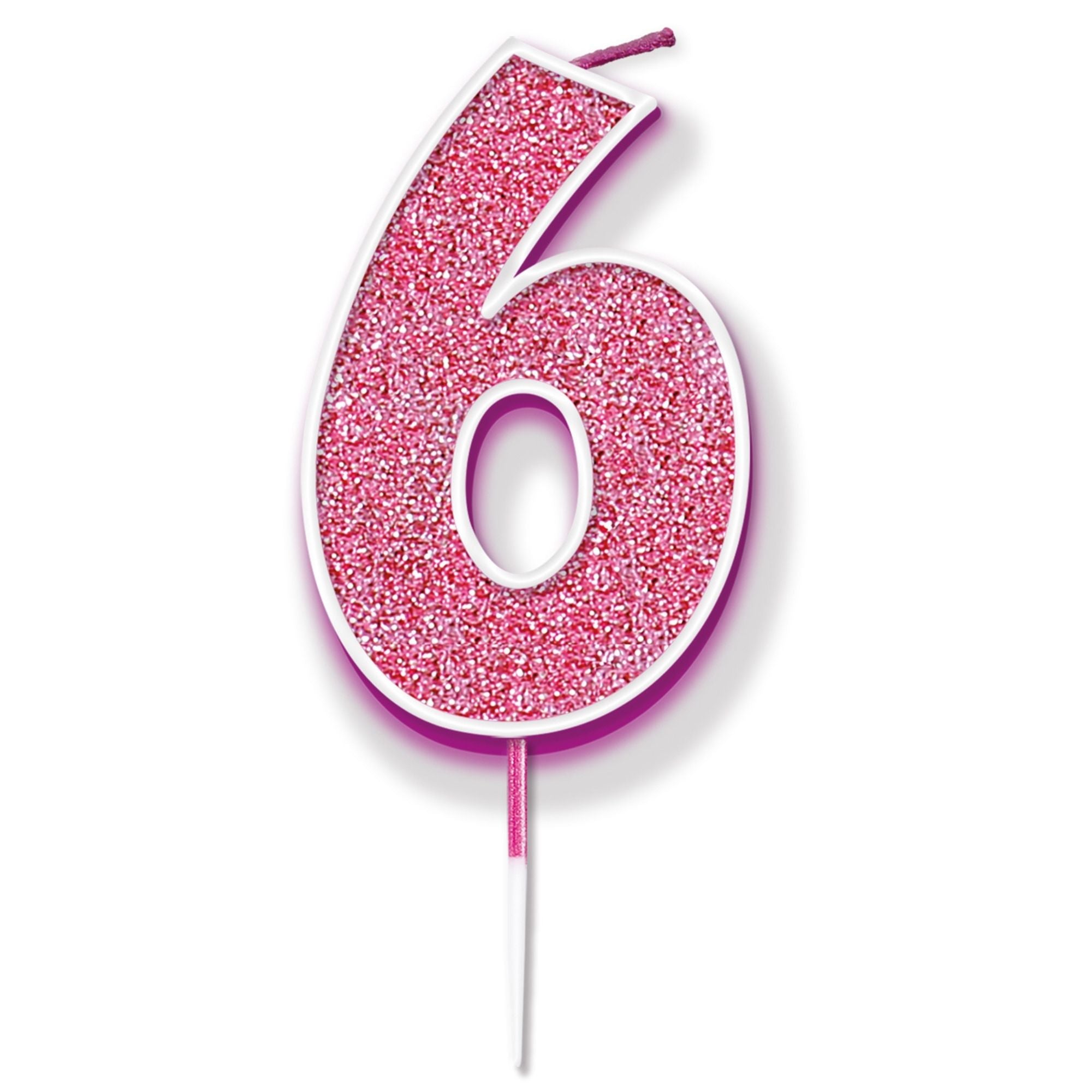 glitter-cake-candle-pink-number-6-the-spotty-bag-shop