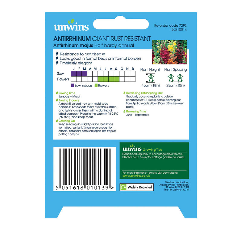 Unwins Antirrhinum Giant Rust Resistant Seeds