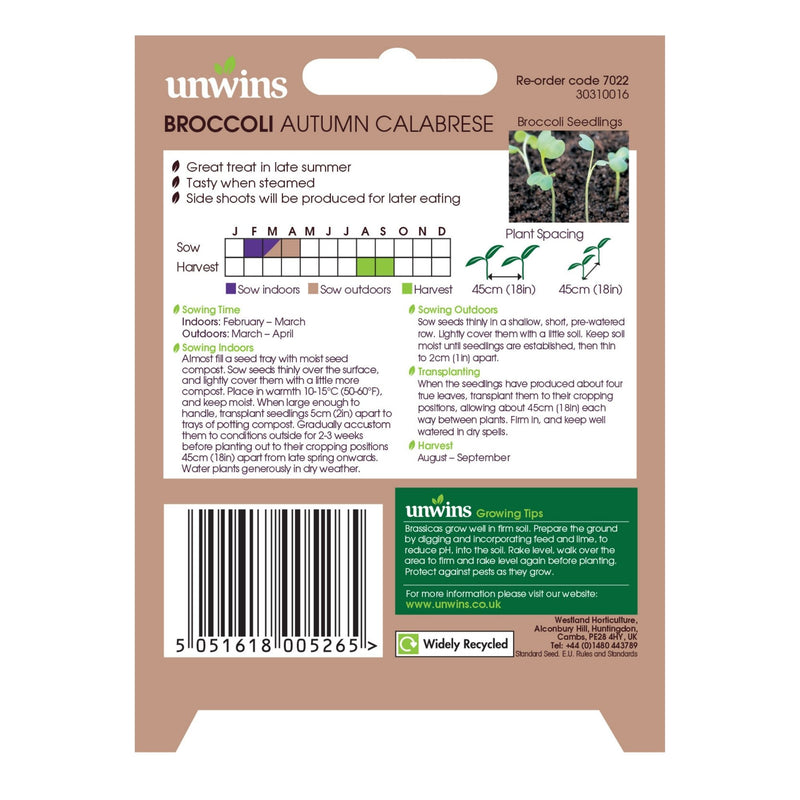 Unwins Broccoli Autumn Calabrese Seeds