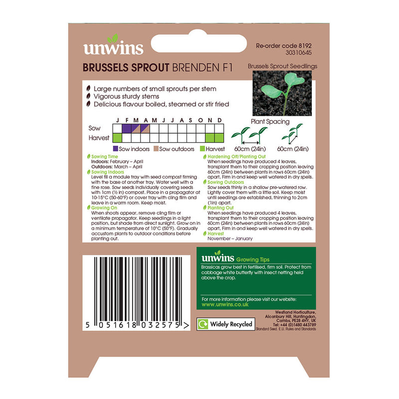 Unwins Brussel Sprout Brenden F1 Seeds