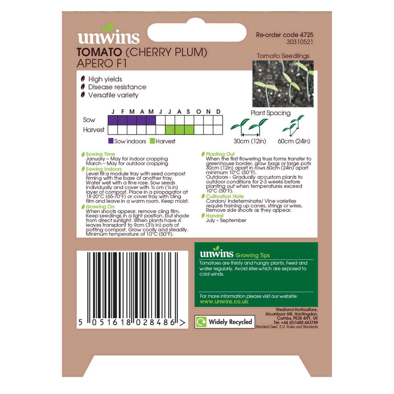 Unwins Cherry Plum Tomato Apero F1 Seeds