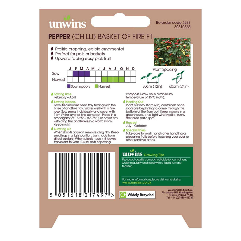 Unwins Chilli Pepper Basket of Fire F1 Seeds