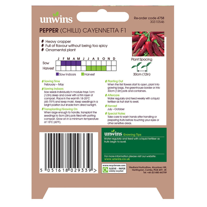 Unwins Chilli Pepper Cayennetta F1 Seeds