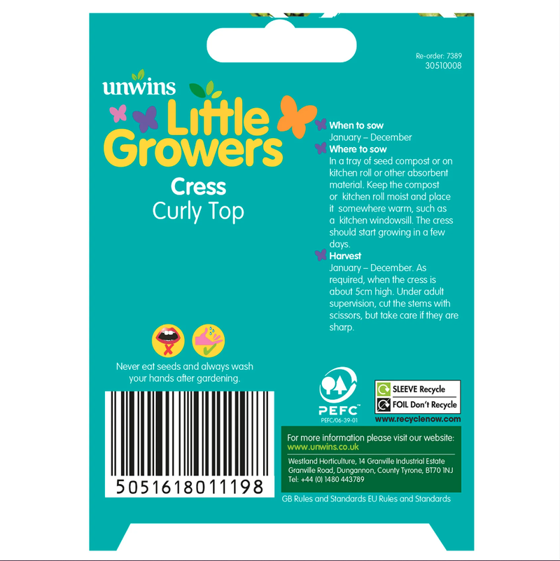 Unwins Little Growers Curly Top Cress Seeds