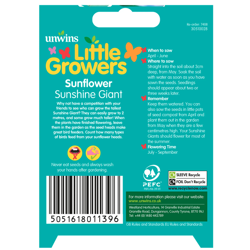 Unwins Little Growers Sunshine Giant Sunflower Seeds